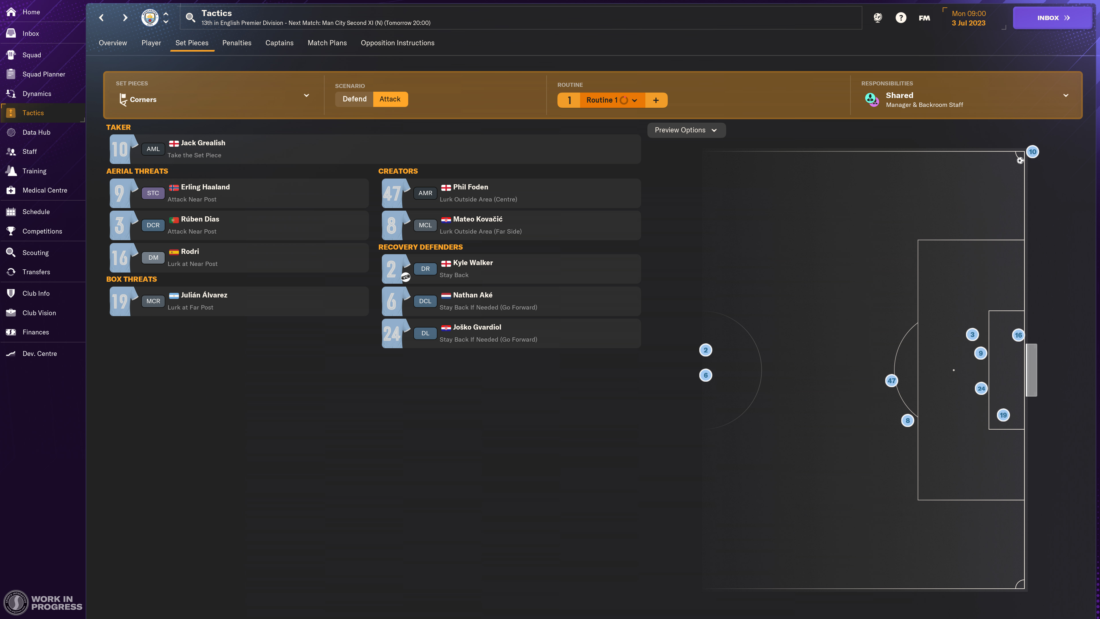 Corner Routine - first team toggled